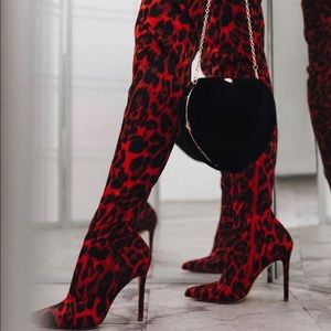 Red Leopard Print Knee high Boots